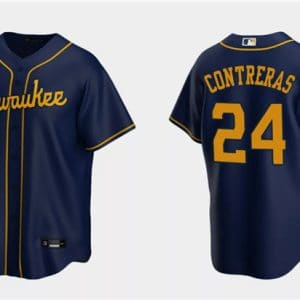 Milwaukee Brewers #24 William Contreras Navy Cool Base Stitched Jersey