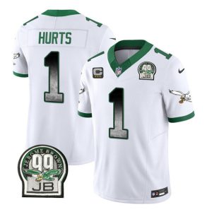Philadelphia Eagles #1 Jalen Hurts White 2023 F.U.S.E. With 3-Star C Patch Throwback Vapor Untouchable Limited Stitched Jersey
