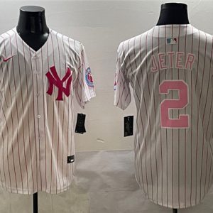 New York Yankees #2 Derek Jeter Pink With Patch Limited Stitched Jersey