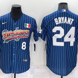 Los Angeles Dodgers Front #8 Back #24 Kobe Bryant Navy Mexico Rainbow Cool Base Stitched Baseball Jersey