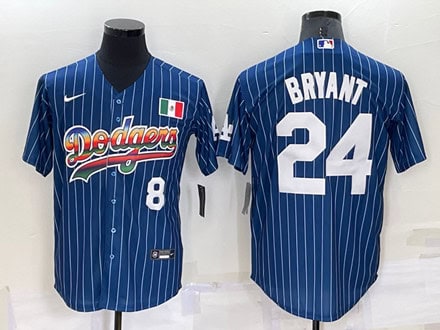 Los Angeles Dodgers Front #8 Back #24 Kobe Bryant Navy Mexico Rainbow Cool Base Stitched Baseball Jersey