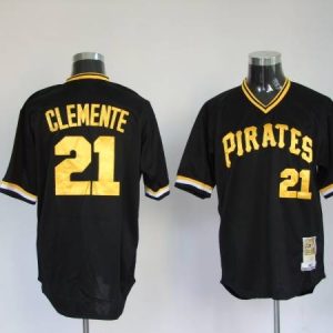 Mitchell And Ness Pirates #21 Roberto Clemente Stitched Black Throwback Jersey