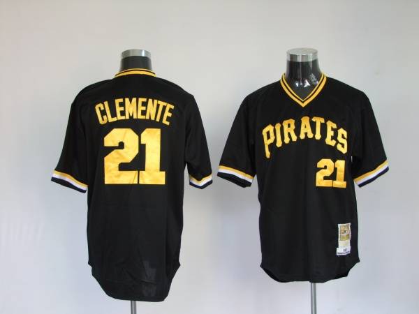Mitchell And Ness Pirates #21 Roberto Clemente Stitched Black Throwback Jersey