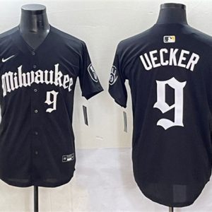 Milwaukee Brewers #9 Bob Uecker Black 'Gothic 414 Shadows Edition' Vapor Premier Limited Stitched Jersey