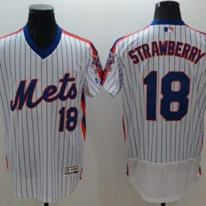 Mets #18 Darryl Strawberry White(Blue Strip) Flexbase Authentic Collection Alternate Stitched Jersey