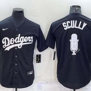 Los Angeles Dodgers #67 Vin Scully Black Big Logo With Vin Scully Patch Stitched Jersey