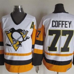 Penguins #77 Paul Coffey White Black CCM Throwback Stitched Jersey