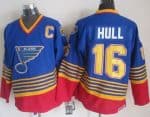 Blues #16 Brett Hull Light Blue Red CCM Throwback Stitched Jersey