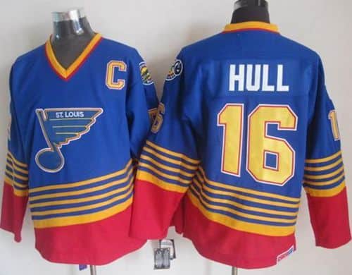 Blues #16 Brett Hull Light Blue Red CCM Throwback Stitched Jersey