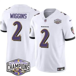 Baltimore Ravens #2 Nate Wiggins White F.U.S.E. 2024 AFC North Division Champions Vapor Limited Jersey