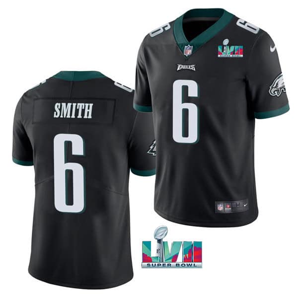 Philadelphia Eagles #6 DeVonta Smith Black Super Bowl LVII Patch Vapor Untouchable Limited Stitched Jersey