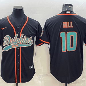 Miami Dolphins #10 Tyreek Hill Black With Patch Cool Base Stitched Baseball Jersey