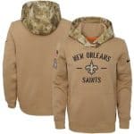 Youth New Orleans Saints Khaki 2019 Salute To Service Therma Pullover Hoodie