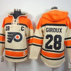 Flyers #28 Claude Giroux Cream Sawyer Hooded Sweatshirt Stitched Jersey