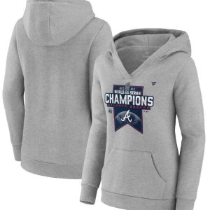 Atlanta Braves 2021 Heathered Gray World Series Champions Locker Room Crossover Neck Pullover Hoodie(Run Small)