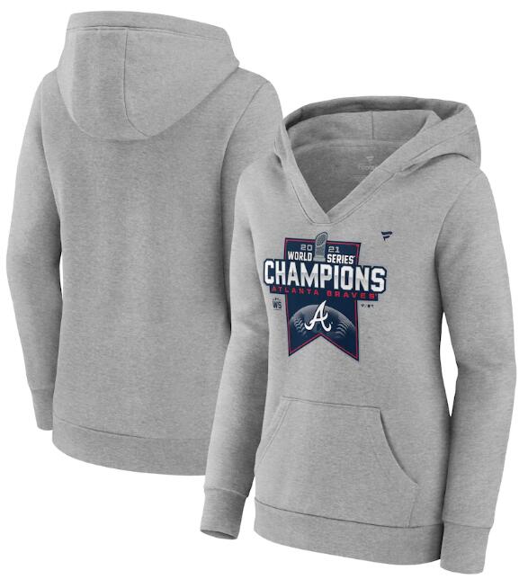 Atlanta Braves 2021 Heathered Gray World Series Champions Locker Room Crossover Neck Pullover Hoodie(Run Small)