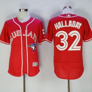 Blue Jays #32 Roy Halladay Red Flexbase Authentic Collection Canada Day Stitched Jersey