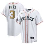 Houston Astros #3 Jeremy PeNa White 2023 Gold Collection With World Serise Champions Patch Cool Base Stitched Jersey