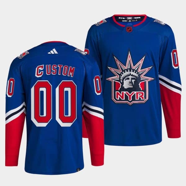 New York Rangers Custom Blue 2022-23 Reverse Retro Stitched Jersey