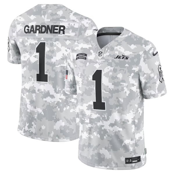 New York Jets #1 Sauce Gardner Arctic Camo 2024 F.U.S.E. Salute To Service Limited Stitched Jersey