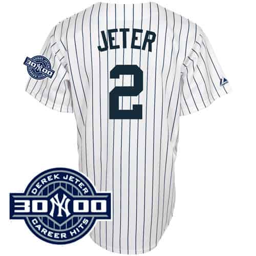 Yankees #2 Derek Jeter White W 3000 Hits Patch Stitched Jersey