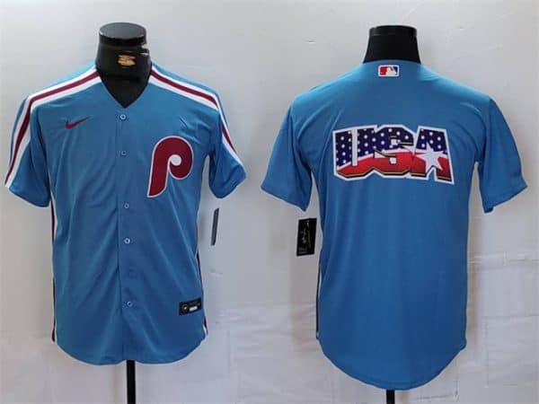 Philadelphia Phillies Team Big Logo Blue Cool Base Stitched Jersey
