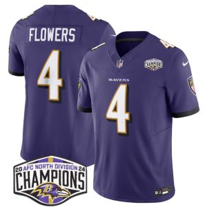 Baltimore Ravens #4 Zay Flowers Purple F.U.S.E. 2024 AFC North Division Champions Vapor Limited Jersey