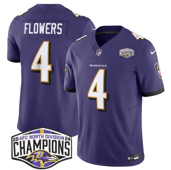 Baltimore Ravens #4 Zay Flowers Purple F.U.S.E. 2024 AFC North Division Champions Vapor Limited Jersey