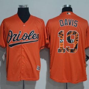 Baltimore Orioles #19 Chris Davis Orange Team Logo Print Cool Base Stitched Jersey