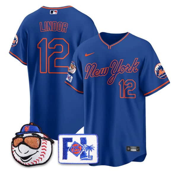 New York Mets #12 Francisco Lindor Blue Road 2025 Spring Training Stitched Jersey