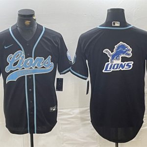 Detroit Lions Team Big Logo Black Cool Base Stitched Jersey
