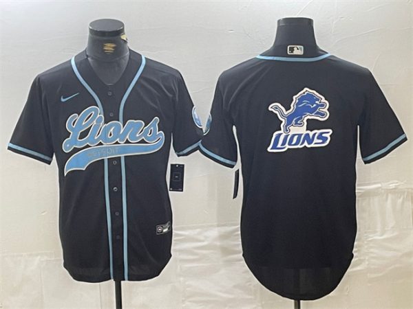 Detroit Lions Team Big Logo Black Cool Base Stitched Jersey
