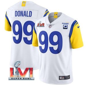 Los Angeles Rams #99 Aaron Donald White 2022 With C Patch Super Bowl LVI Vapor Limited Jersey