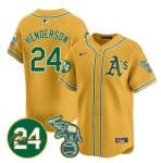 Oakland Athletics #24 Ricky Henderson Yellow 2024 Limited With Patch Stitched Jersey