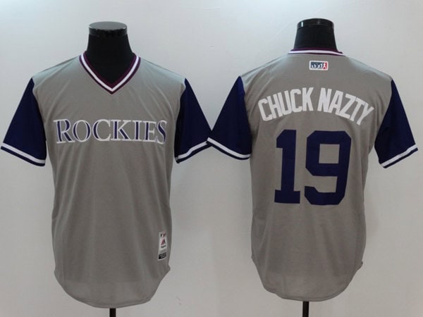 Colorado Rockies #19 Charlie Blackmon "Chuck Nazty" Grey Stitched Jersey