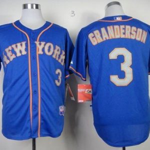 Mets #3 Curtis Granderson Blue(Grey NO.) Alternate Road Cool Base Stitched Jersey