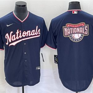Washington Nationals Navy Big Logo In Back Stitched Jersey