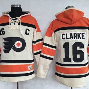 Flyers #16 Bobby Clarke Cream Sawyer Hooded Sweatshirt Stitched Jersey