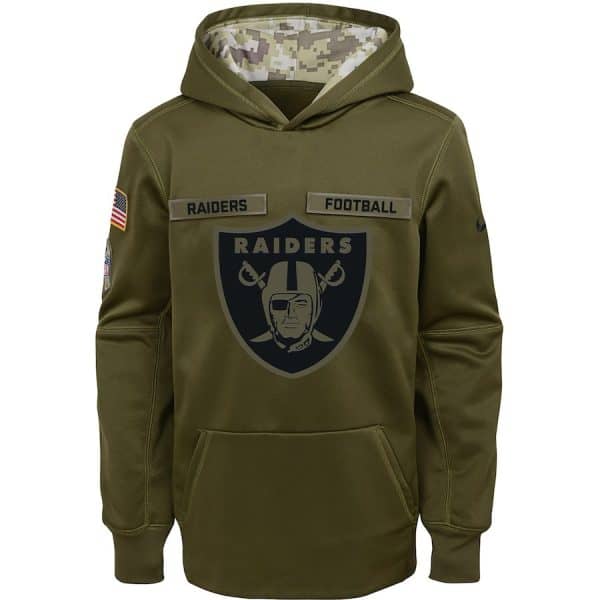 Youth Oakland Raiders Olive Salute To Service Pullover Performance NFL Hoodie