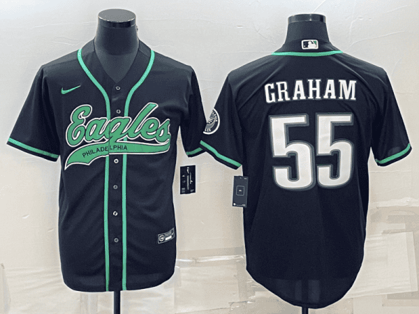 Philadelphia Eagles #55 Brandon Graham Black With Patch Cool Base Stitched Baseball Jersey