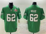 Philadelphia Eagles #62 Jason Kelce Green 2025 Super Bowl LIX Patch F.U.S.E. Throwback Vapor Untouchable Limited Stitched Jersey