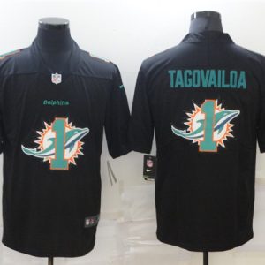 Miami Dolphins #1 Tua Tagovailoa Black Shadow Logo Limited Stitched Jersey