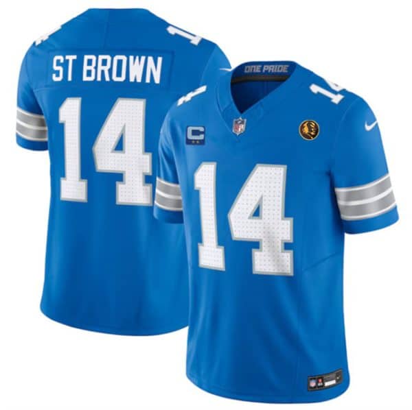 Detroit Lions #14 Amon-Ra St. Brown Blue 2024 F.U.S.E. With John Madden Patch And 2-Star C Patch Vapor Limited Stitched Jersey