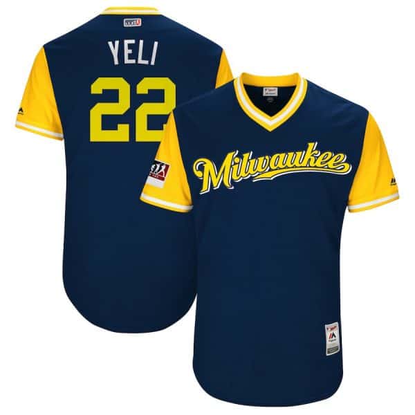 Milwaukee Brewers Christian Yelich "Yeli" Majestic Navy Yellow 2018 Players' Weekend Jersey