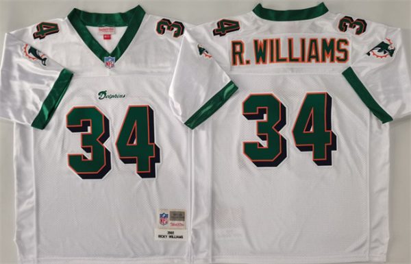 Miami Dolphins #34 Ricky Williams White Throwback Stitched Football Jersey