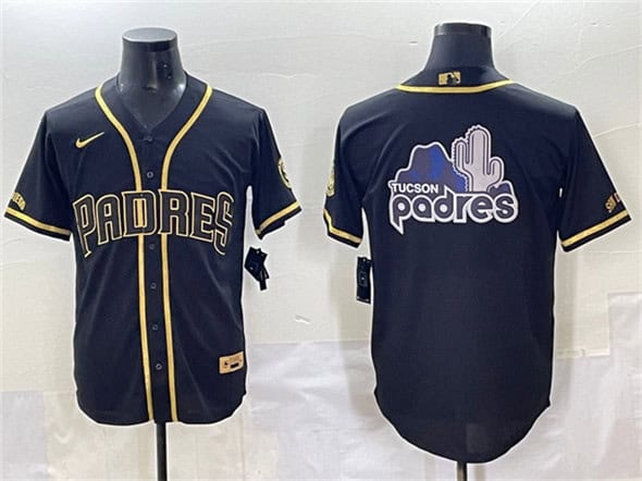 San Diego Padres Team Big Logo Black Gold Stitched Jersey