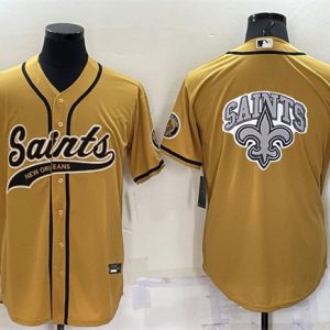 New Orleans Saints Gold Team Big Logo With Patch Cool Base Stitched Baseball Jersey
