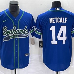 Seattle Seahawks #14 DK Metcalf Royal Throwback Cool Base Stitched Jersey