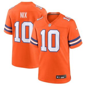 Denver Broncos #10 Bo Nix Orange Mile High Collection F.U.S.E. 1977 Throwback Stitched Game Jersey