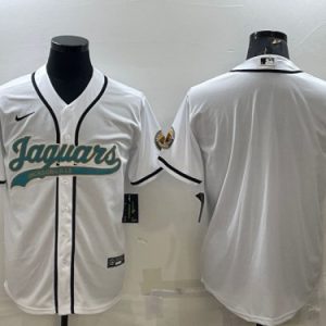 Jacksonville Jaguars Blank White With Patch Cool Base Stitched Baseball Jersey